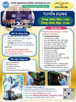 KYOEI TUYỂN CÔNG NHÂN HÀN - DẬP 2026